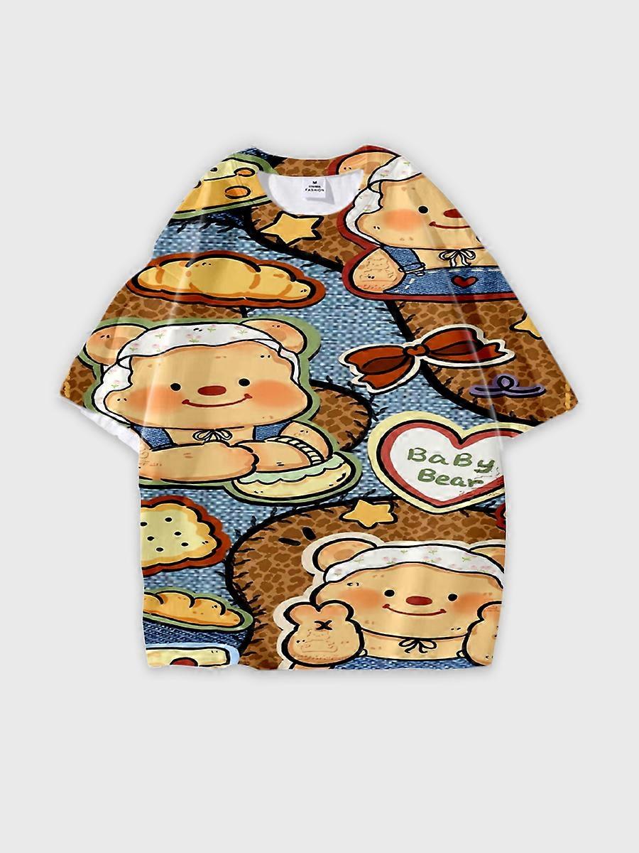 T-shirt round neck Pattern loose short sleeve O605