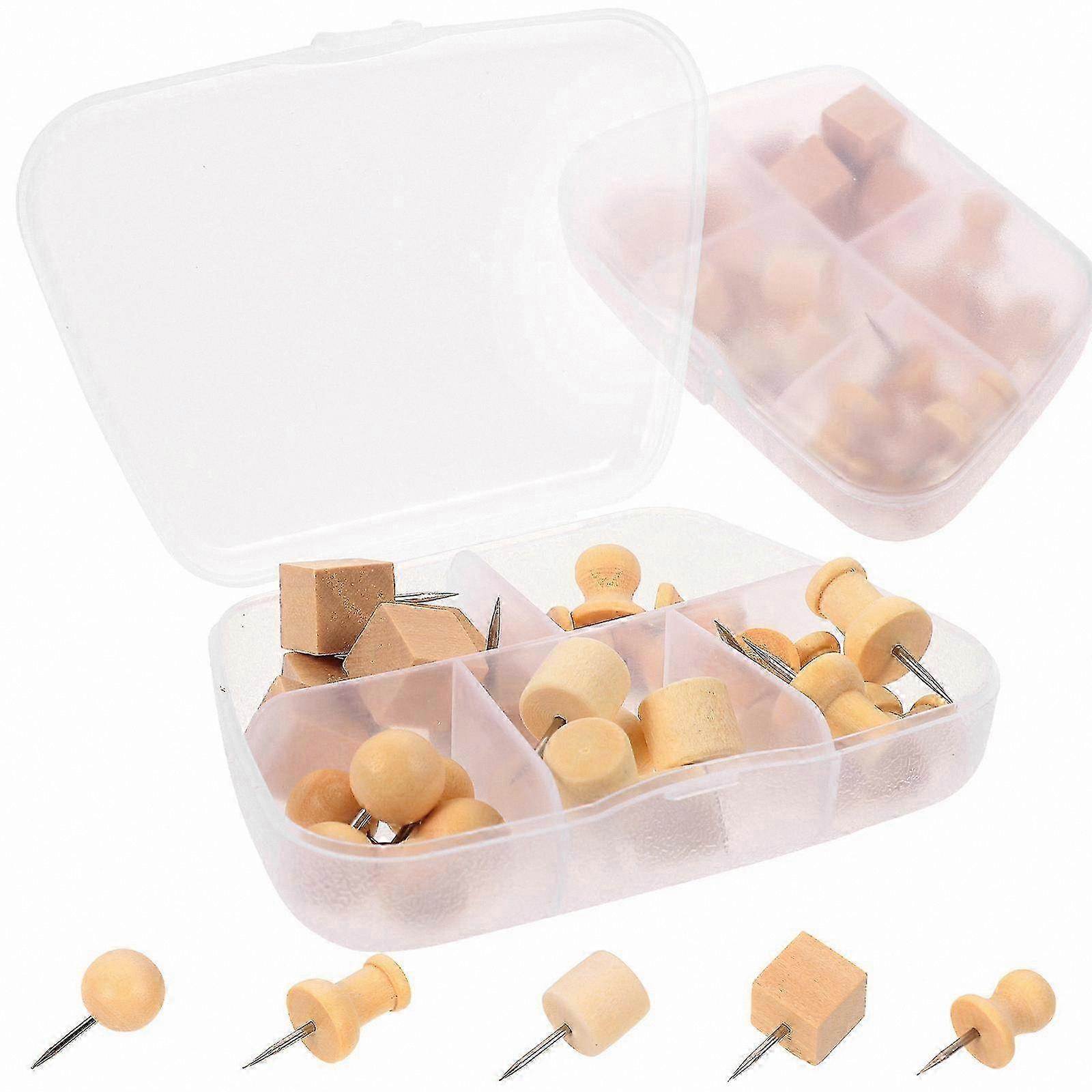 Natural Wood Thumb Tacks for Bulletin Board and Map Display, 2 Boxes of Wooden Push Pins