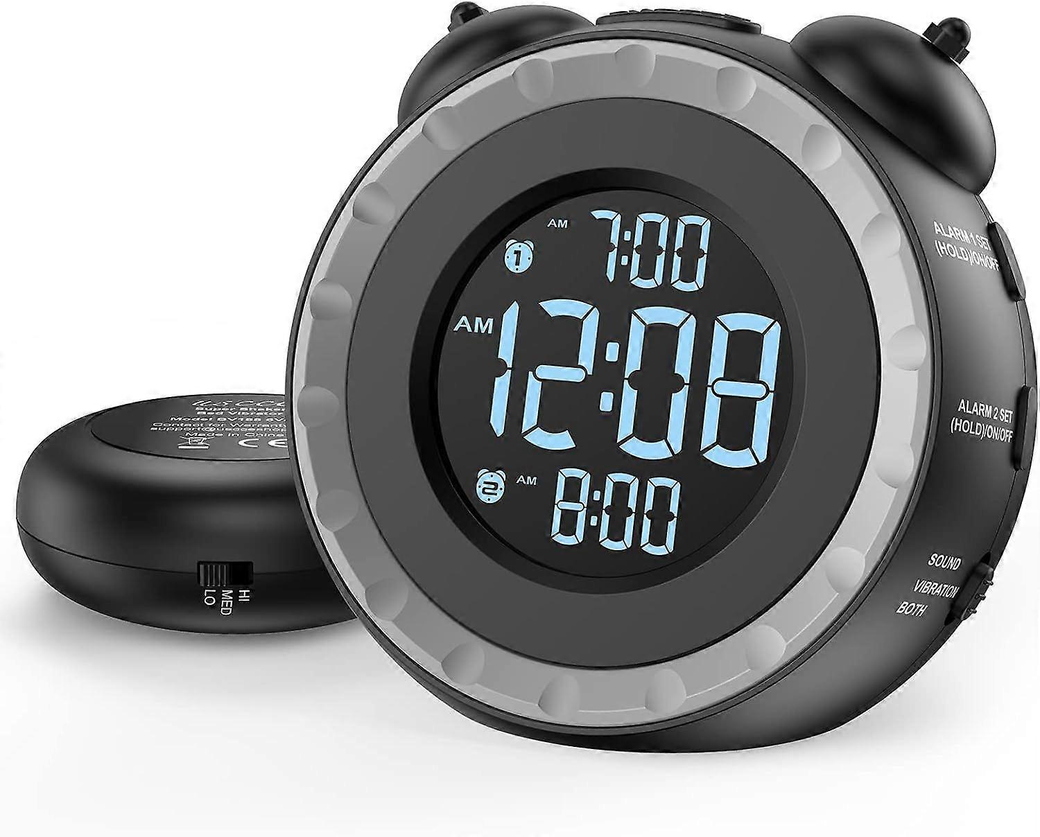 2025 latest uscce loud dual alarm clock with bed shaking function - 0-100%