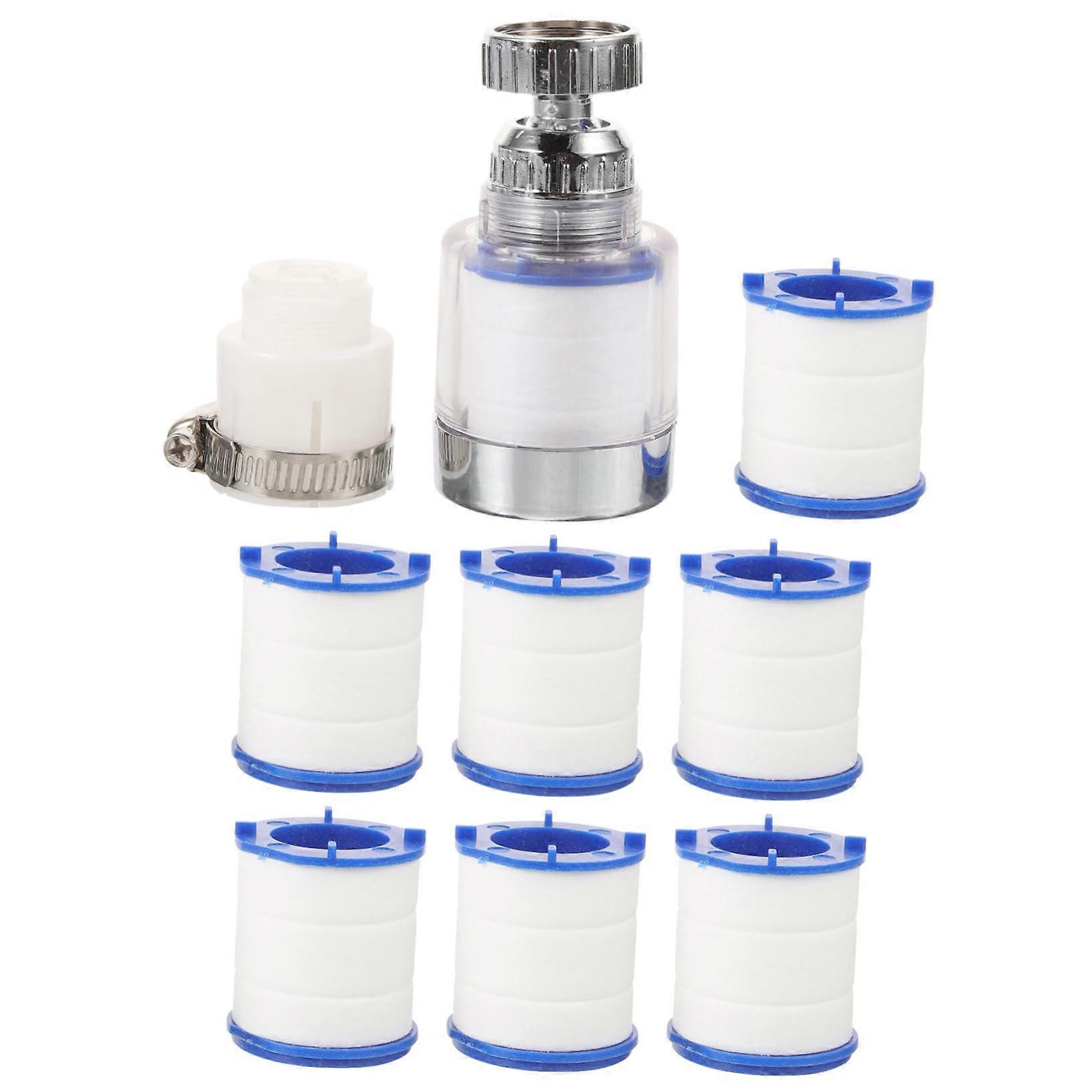 Water faucet filter with splash guard, universal water filter for bathroom, replacement filter adapter, effective and easy installation.