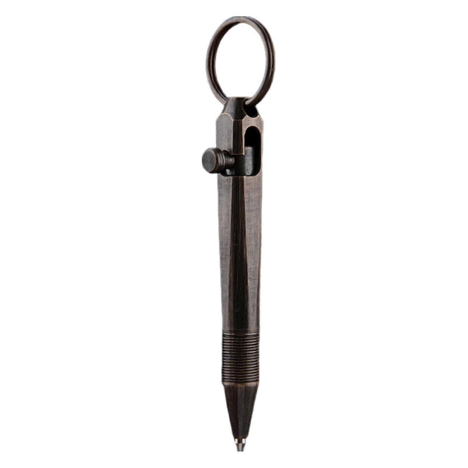 Brass Signature Pen - Portable Mini Brass Ballpoint Pen with Bolt Action Function - Travel Size Signature Pen in Black