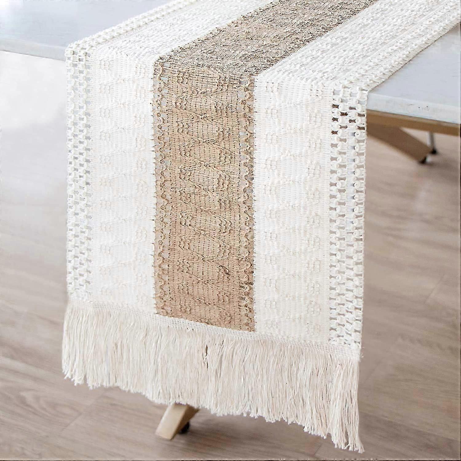 Natural Burlap Table Runner with Tassels, 12x72 Inches, Rustic Decorative Accent for Dining Tables and Special Occasions