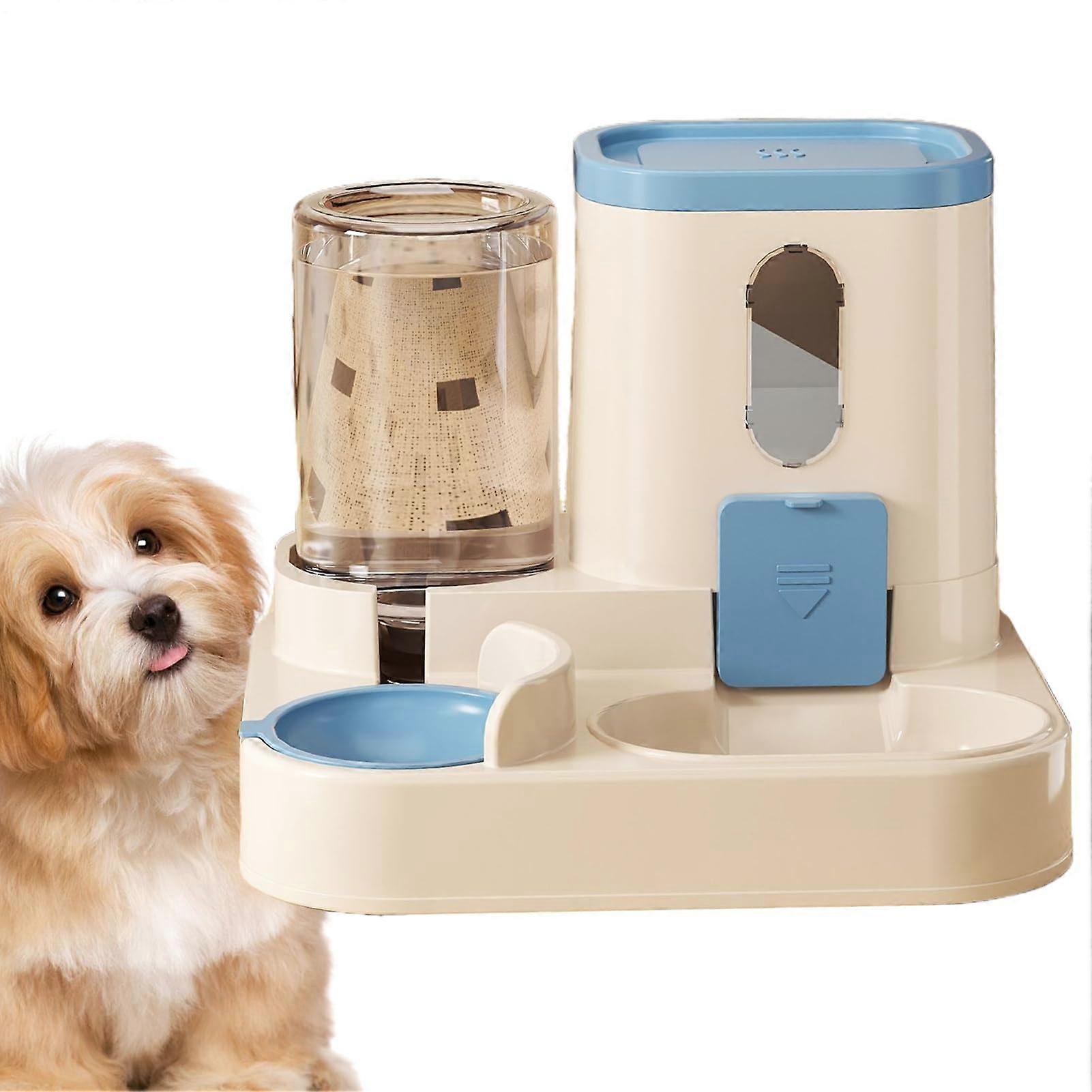 Automatic Cat Feeder and Water Dispenser, Pet Drinking Fountain and Feeder Set in Blue