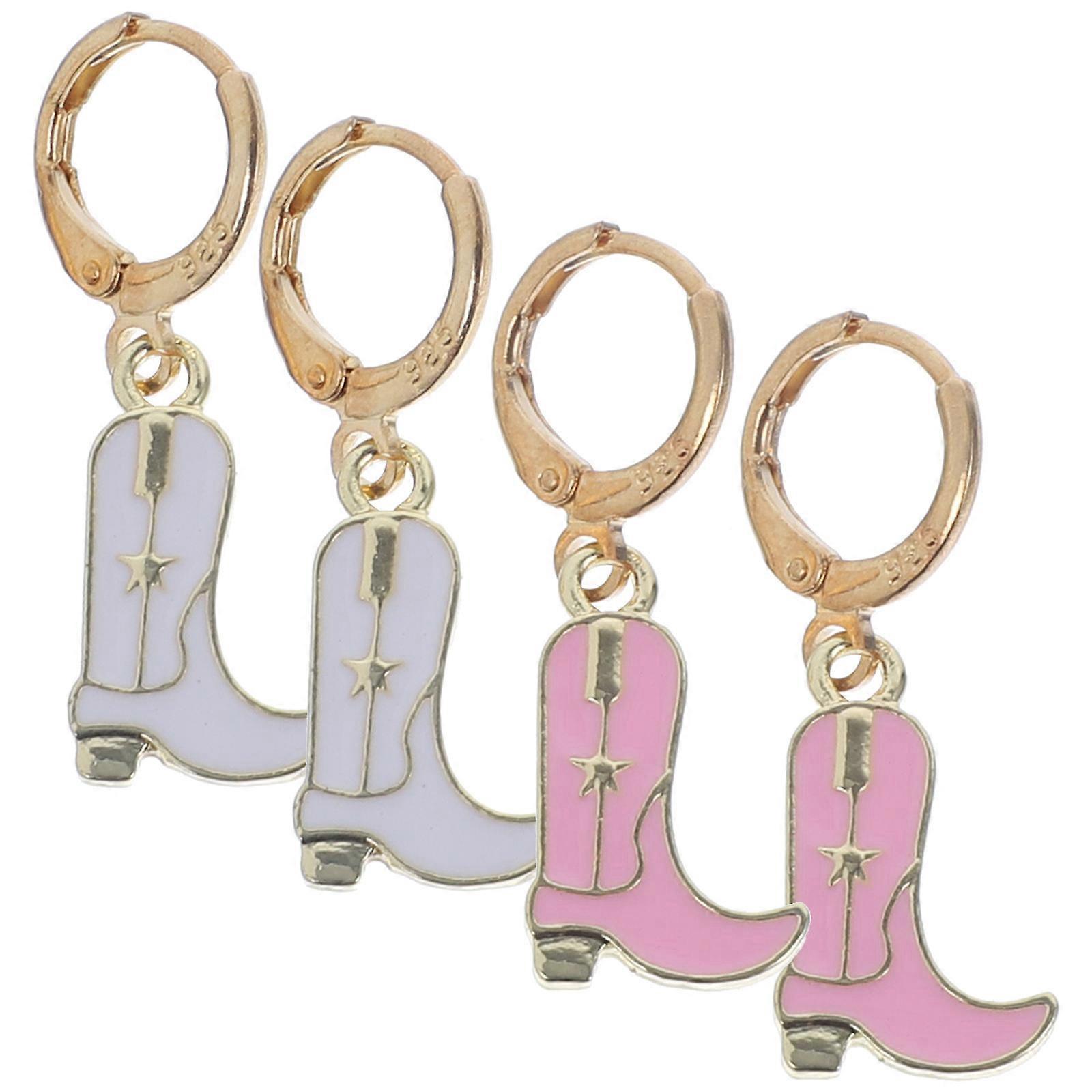 Cowgirl Boot Dangle Earrings for Women and Girls Lightweight Alloy Assorted Color 2 Pairs