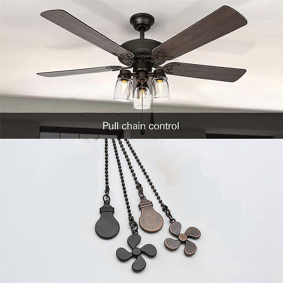 4Pcs Ceiling Fan Pull Chain Set,Bulb and Fan Pattern Pull Chain Extension Fan Pull Chain Pendant 12