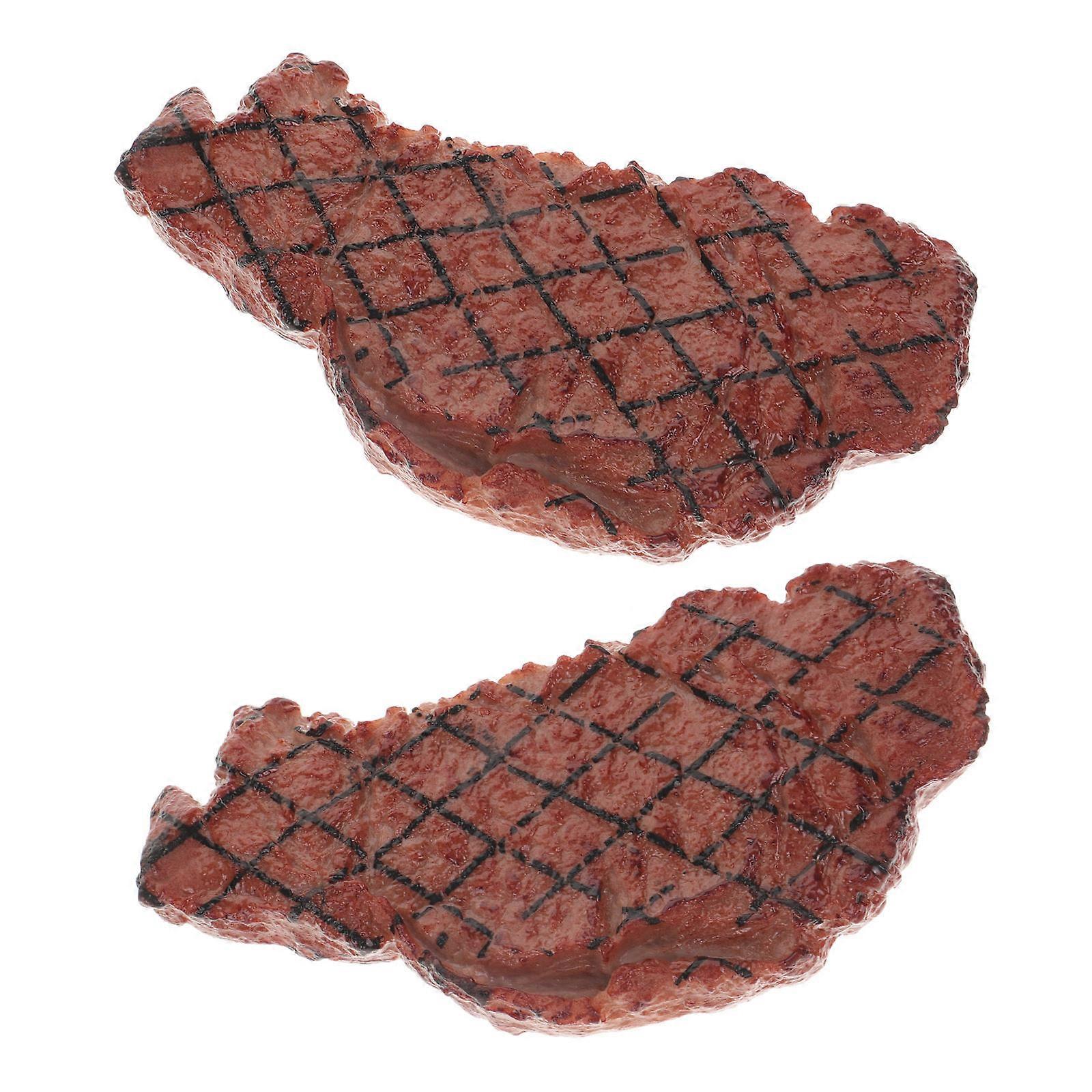 2Pcs Decorative Fake Steak Models Simulation Artificial Props Brown