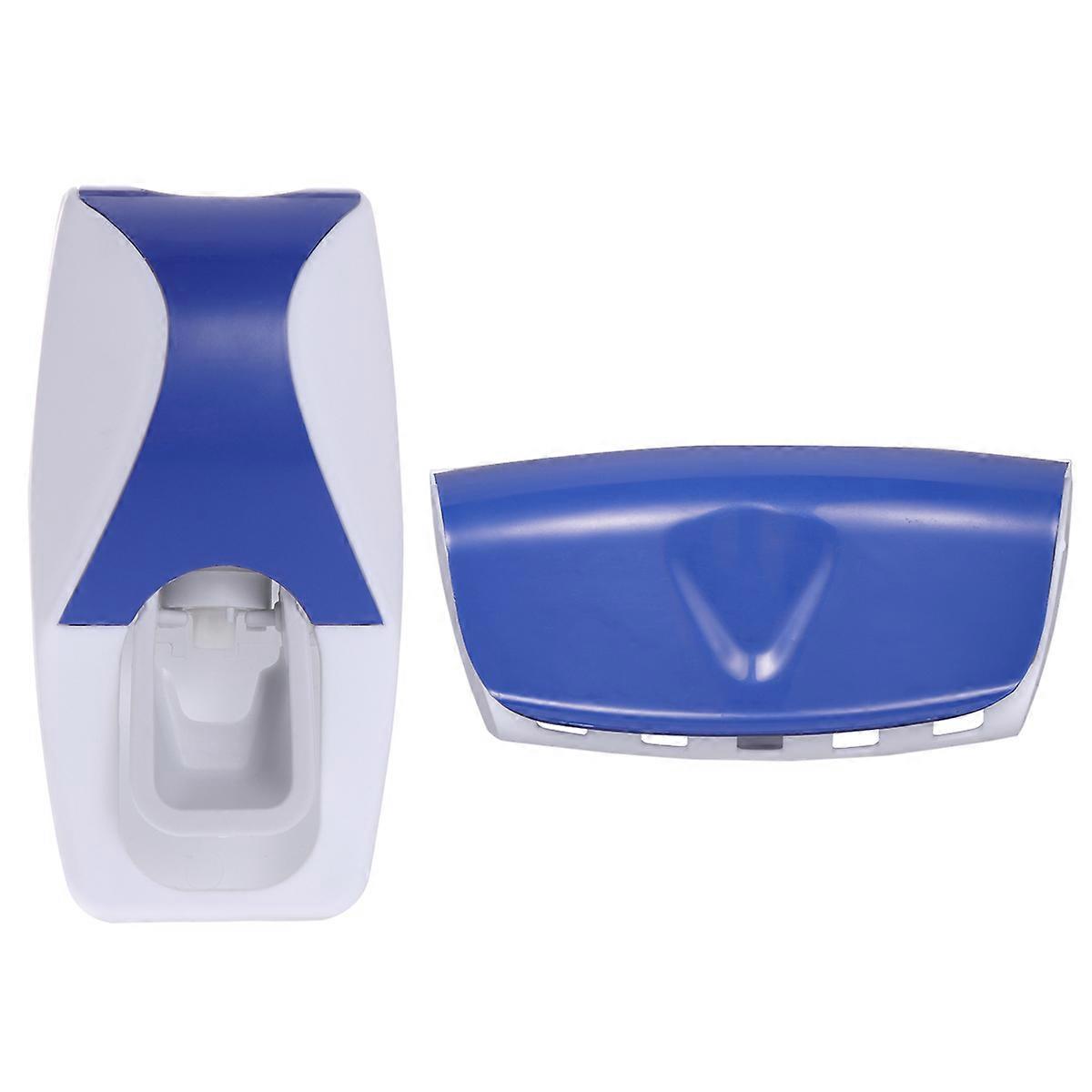 Automatic Toothpaste Dispenser with Brush Holder Set for Bathroom Use Blue Holds Up to 5 Brushes