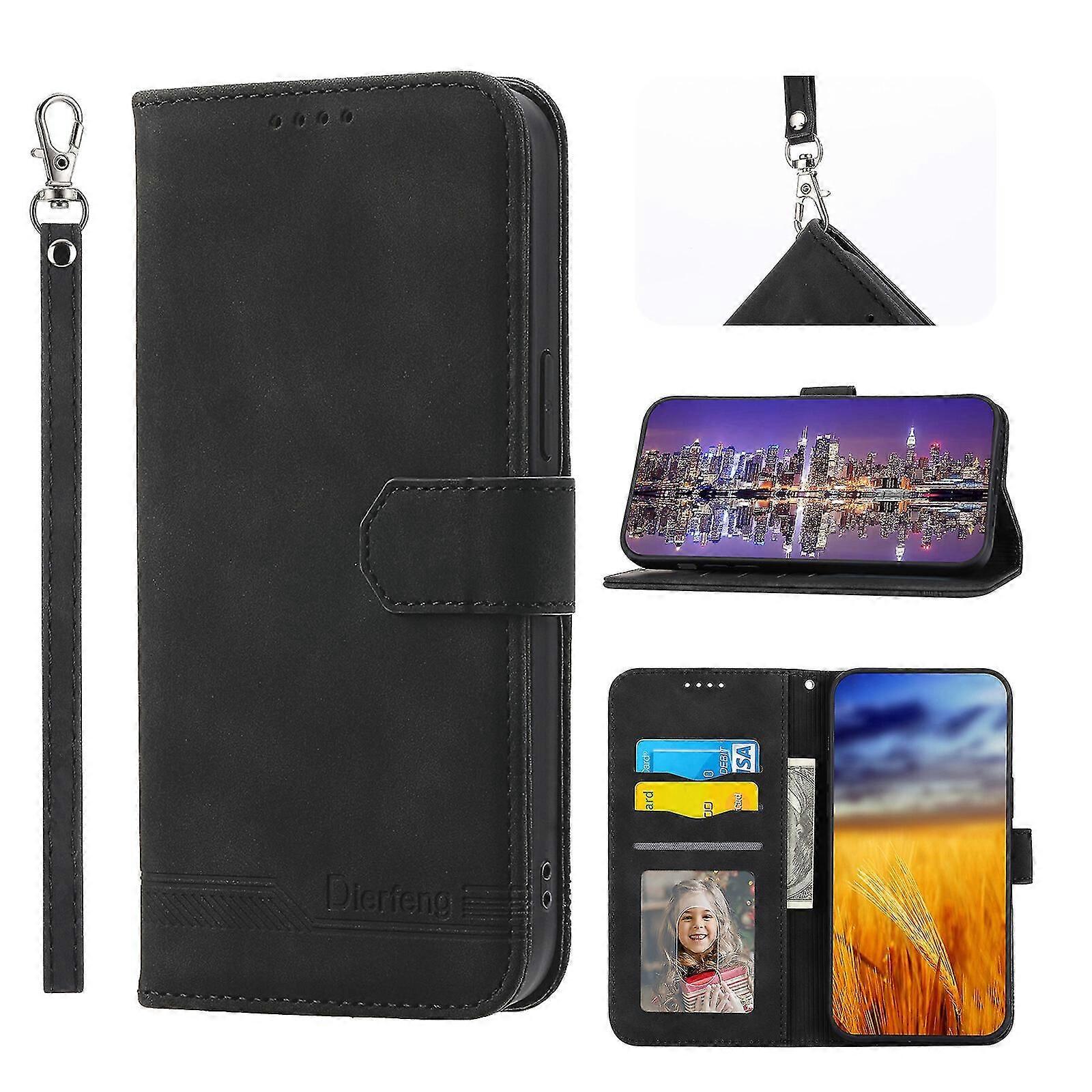 For iPhone 12 Pro Case, Leather Wallet Flip Case With Strap
