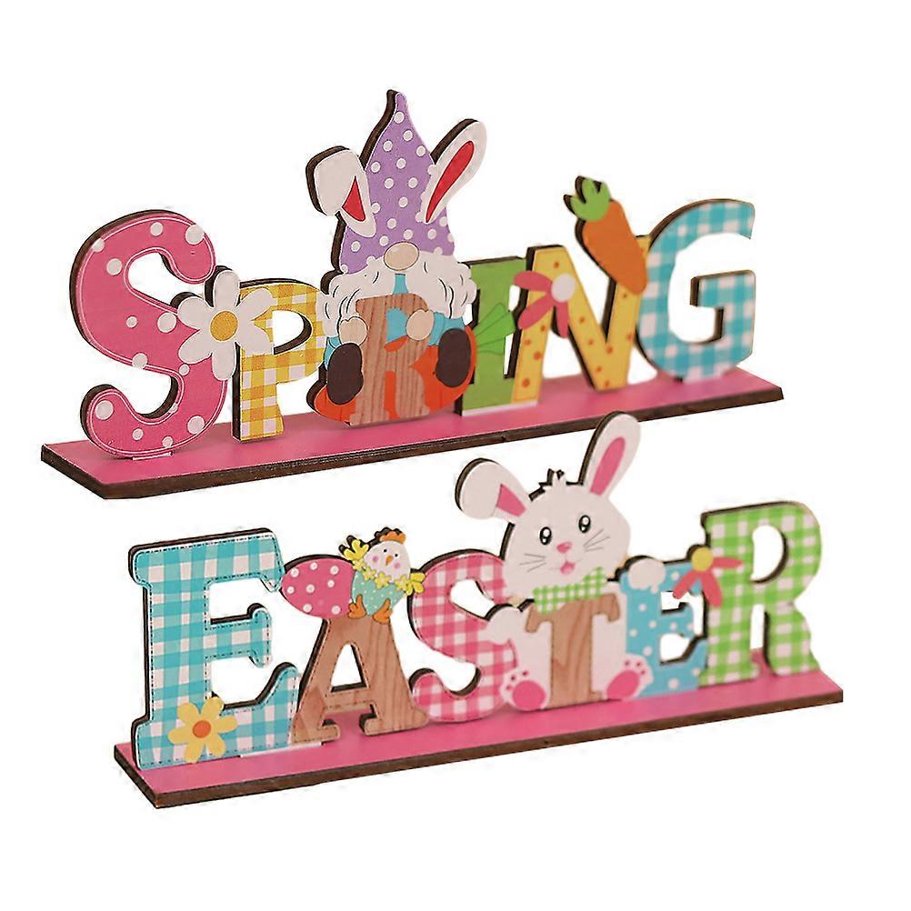 Spring Table Decor Sign 2Pcs Easter Wooden Dining Table Decoration Assorted Garden Festivities