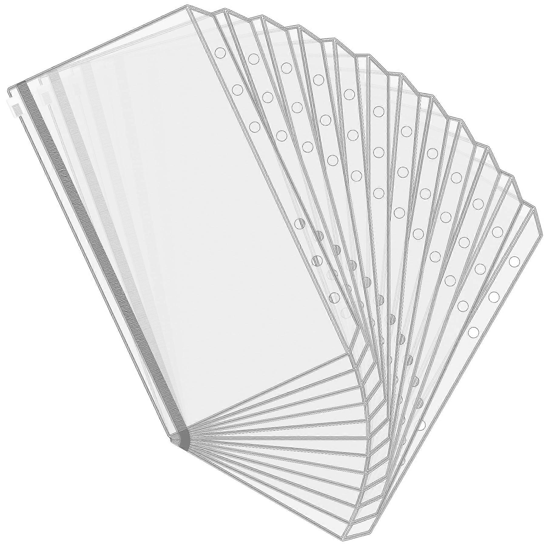 12 pieces A6 binder pockets with 6 holes, budget envelopes for budgeting, waterproof, PVC, transparent, with zipper, loose sheets