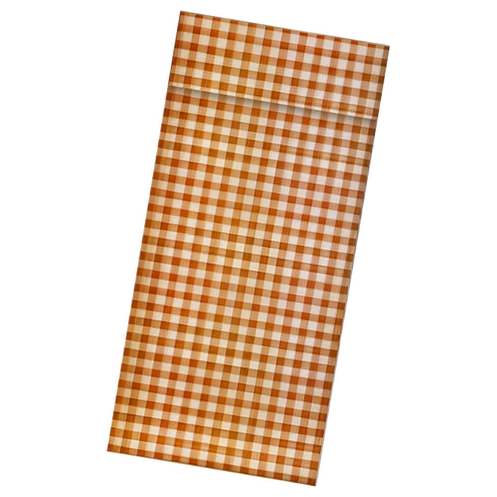Classical Checkered Plaids Adhesive Door Curtain No Tool Installation Polycotton Room Divider Privacy Window Shade Drape  Orange