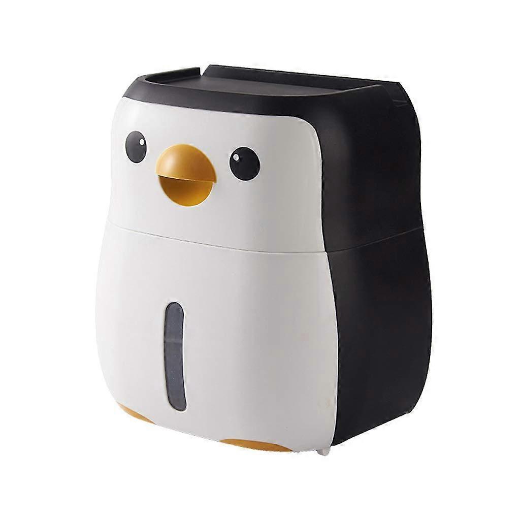 Cute Penguin Toilet Paper Holder Shelf for Tissue Box, White and Black, Durable PP and PS Material