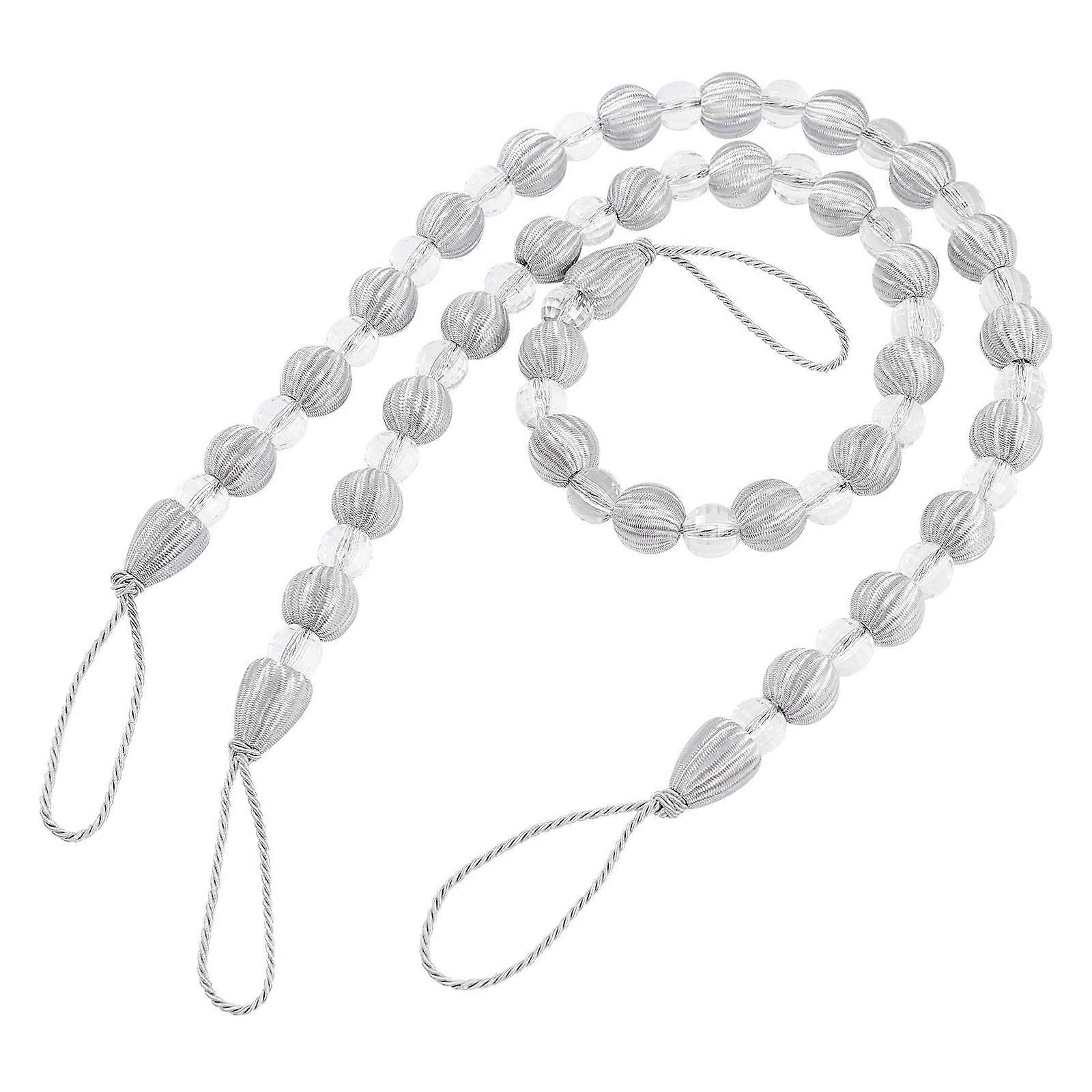 VORCOOL 2 Stück Vorhangklammern aus Acrylperlen, stilvolle Vorhang-Raffhalter, Vorhangschnallen (Silber und Weiß)