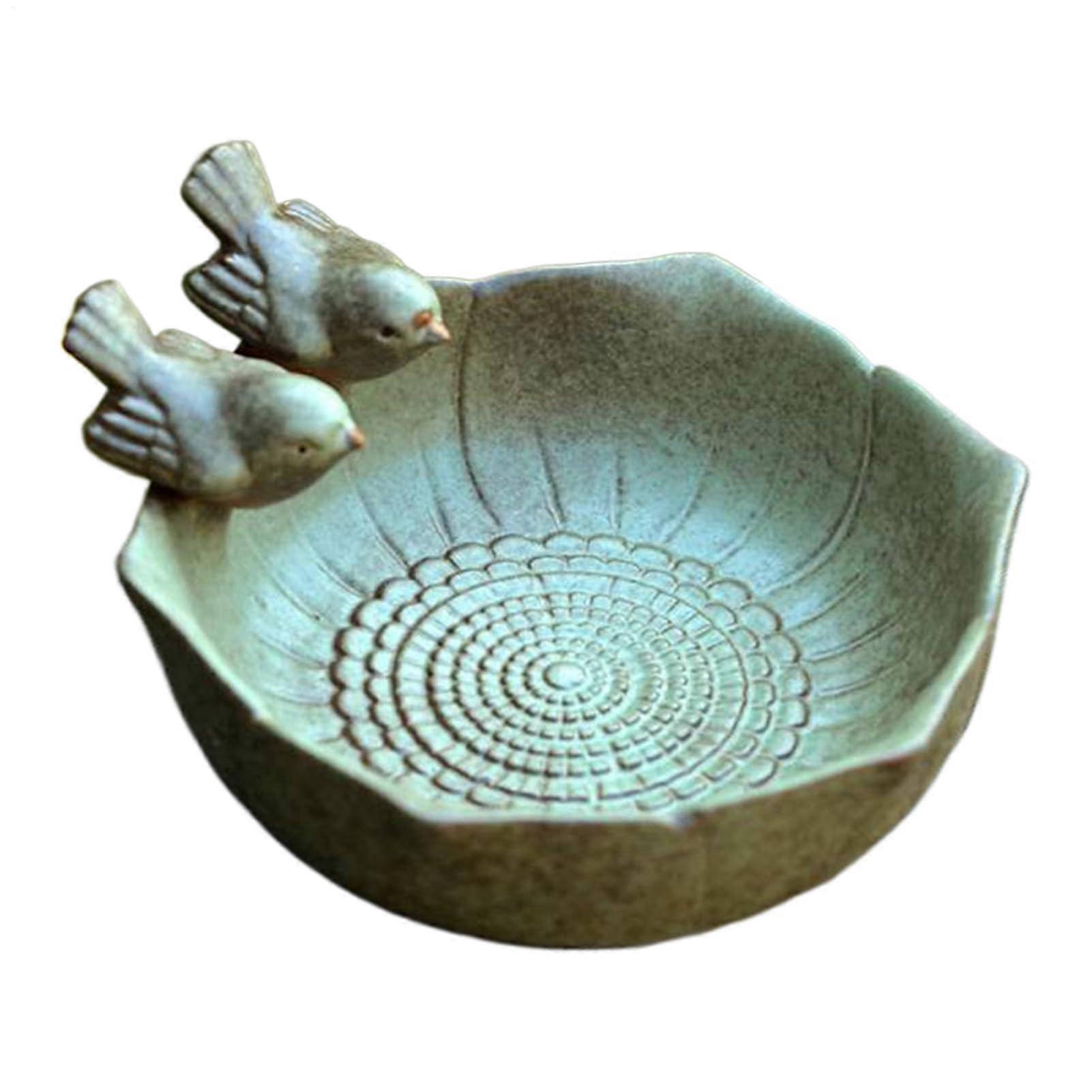 Ceramic Bird Bath Bowl with Base Tray, Artistic Ground Feeder for Birds