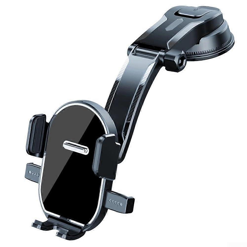 Secure Car Phone Holder with Extended Arm, Suction Mount, Adjustable Angle, Compatible with All Smartphones