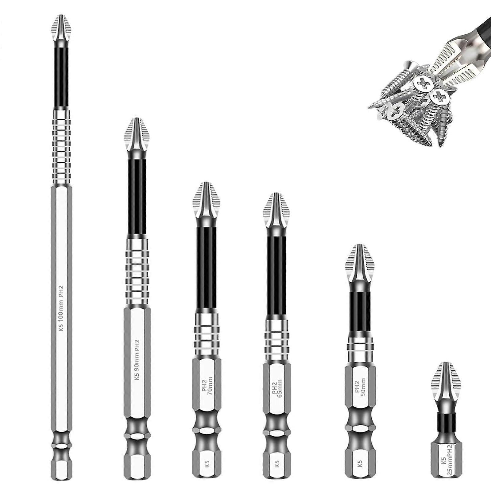6PCS High Magnetic Screwdriver Drill Bit Set for Impact Driver, Durable Precision Bits 25-150mm for DIY & Professional Use