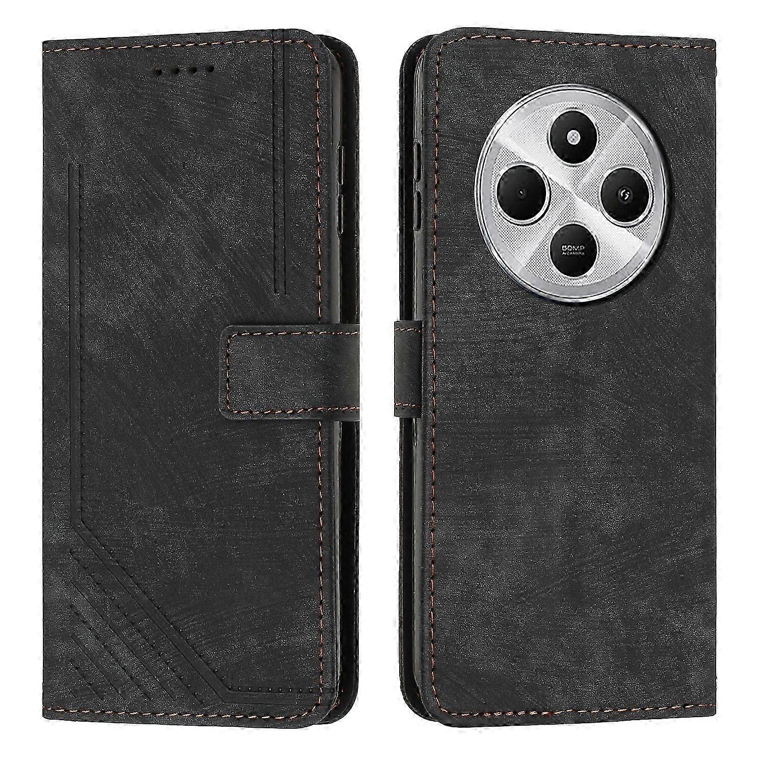 Skin Feel Stripe Pattern Leather Phone Case For Redmi 14C 4G