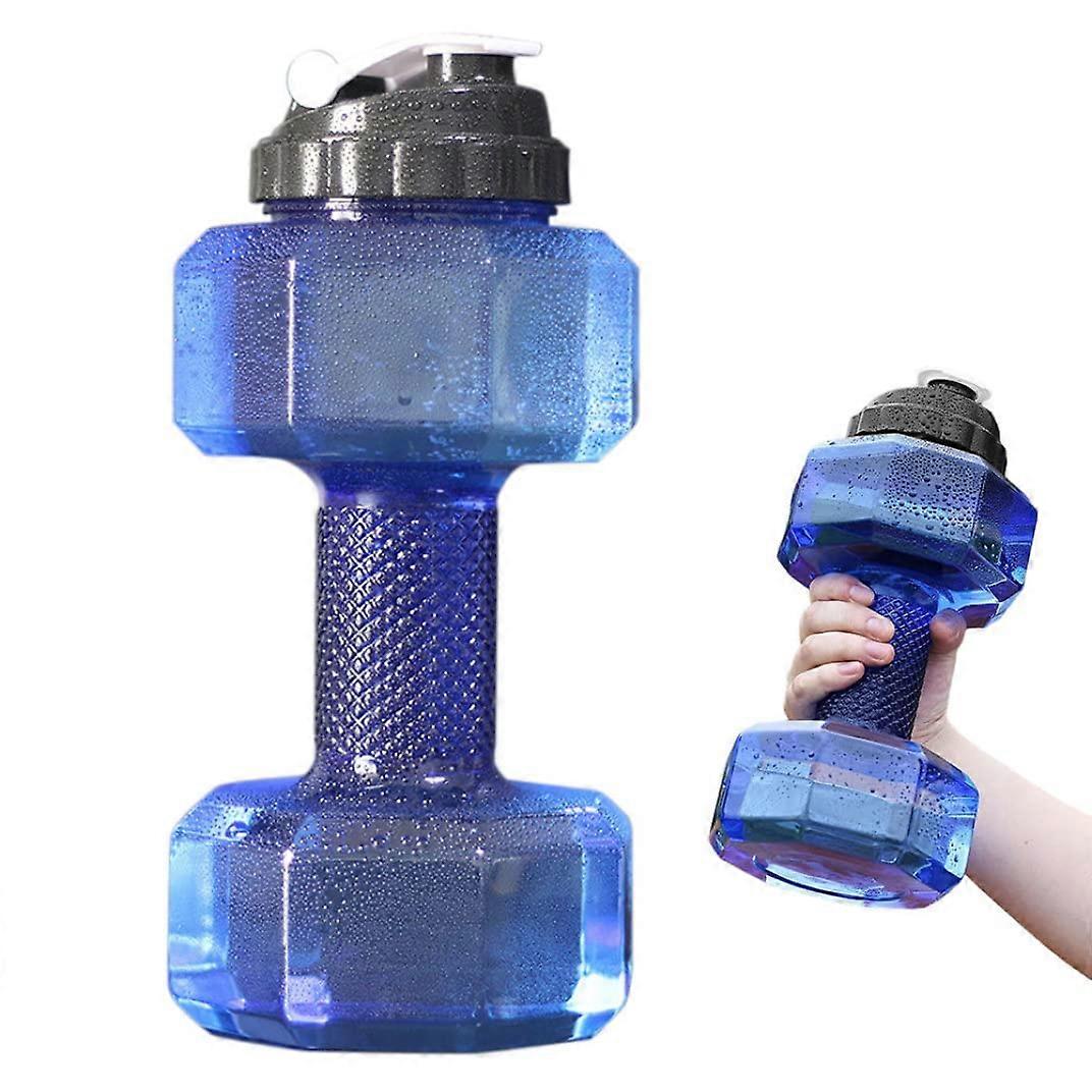 2.2L Water Bottle,Weight Water Bottle Dumbbell Shaped Water Container with Leak Proof Lid Blue
