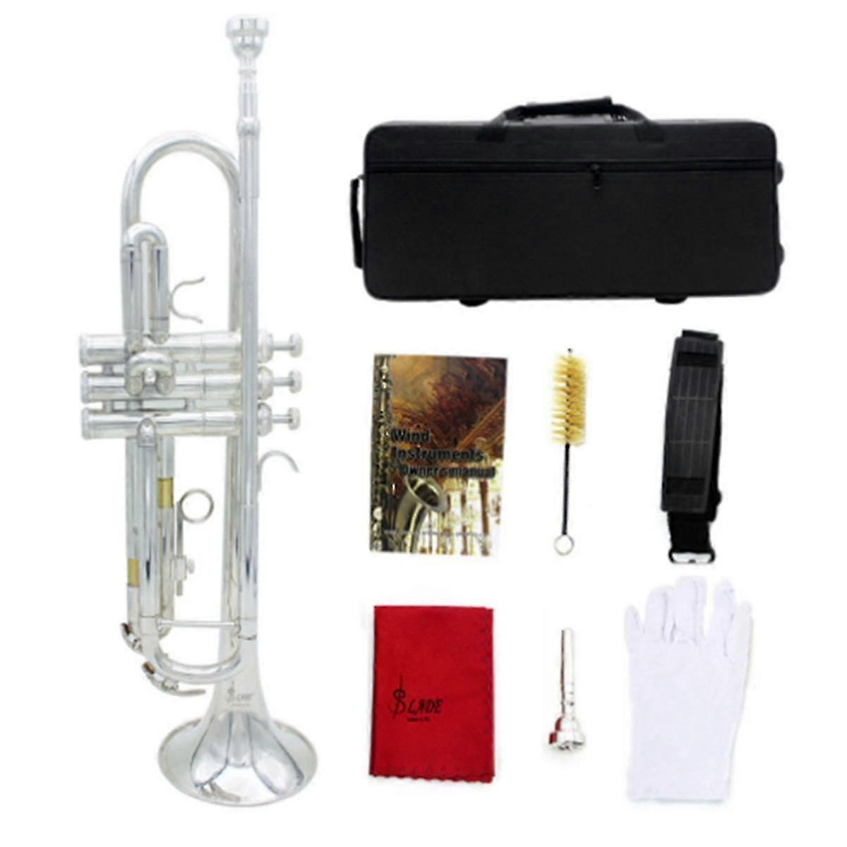 Tromba Strumento in ottone Standard Tromba in ottone Set Chiave professionale Tromba in ottone (argento)