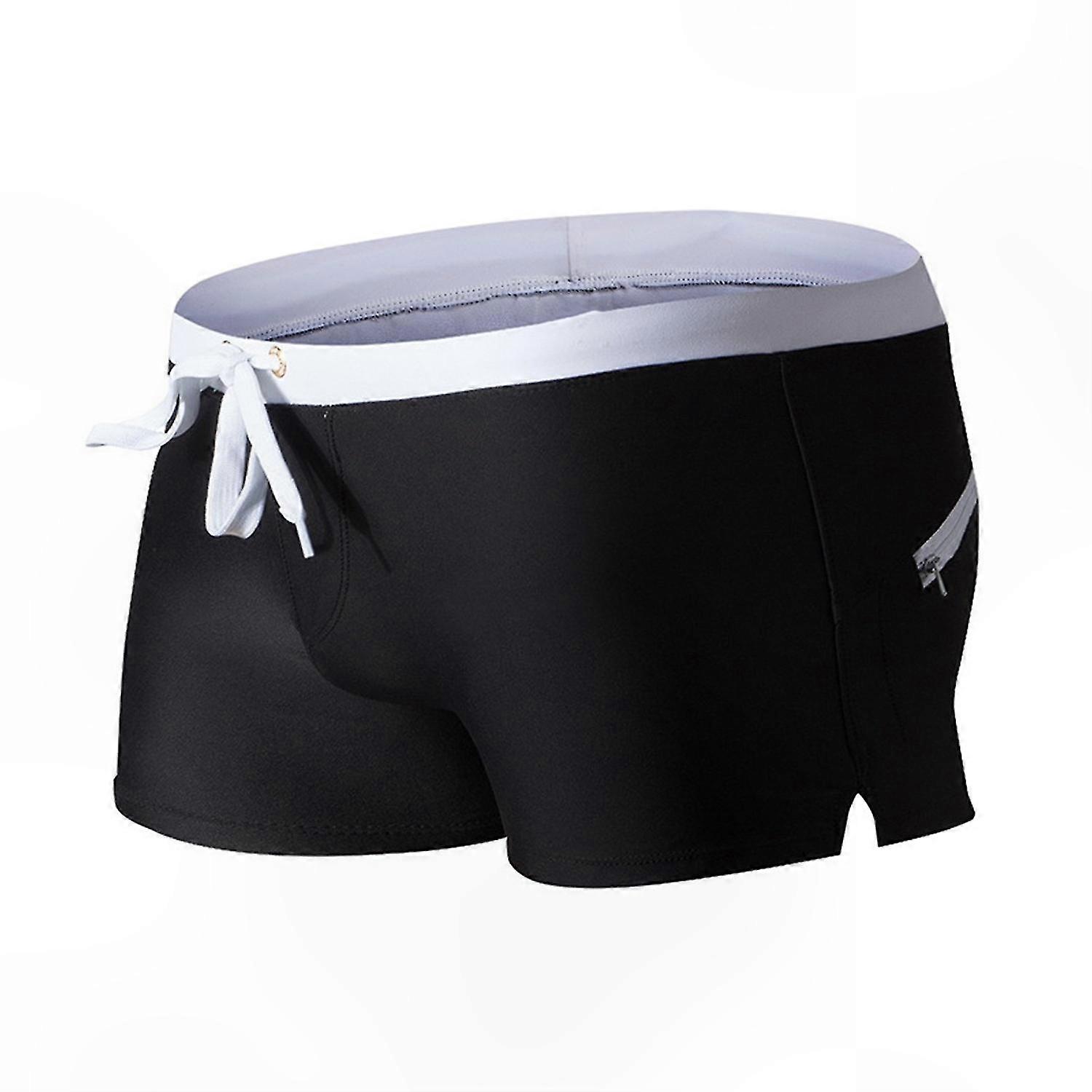 Men's Quick-Dry Swim Shorts with Patchwork Pockets and Adjustable Drawstring Waist
