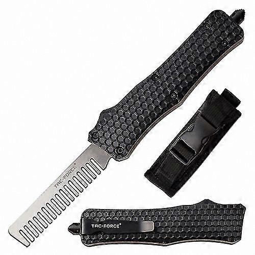 Retractable Beard Comb with Glassbreaker, Pewter Handle, Honeycomb Pattern