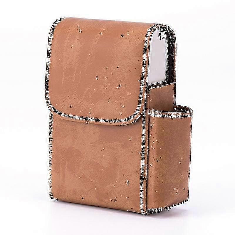 2023 - Leather Sliding Cigarette Case Stainless Steel Cigarette Case With Lighter Stand, Brown
