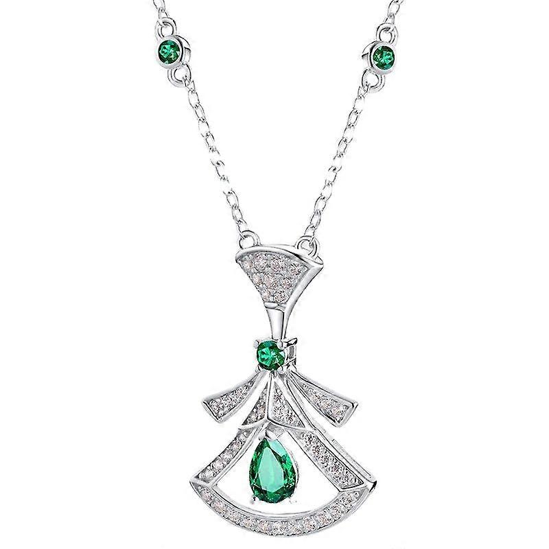 Unique S925 Sliver Lab-Created Emerald Drop Necklace – S925 Silver Fan Design