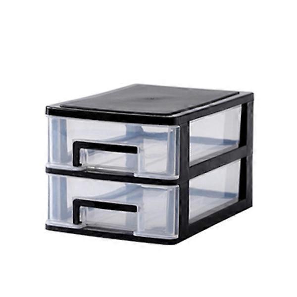 2-layer transparent desk drawer plastic storage box, mini cosmetics storage organizer, sundry holder (black and transparent)