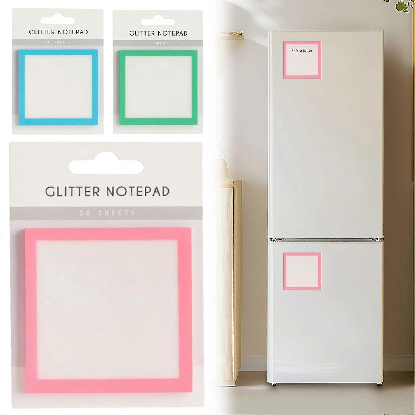Transparent Glitter Notepad Stickys Note Paper Reusable See Through Notes Study Desk Organiser