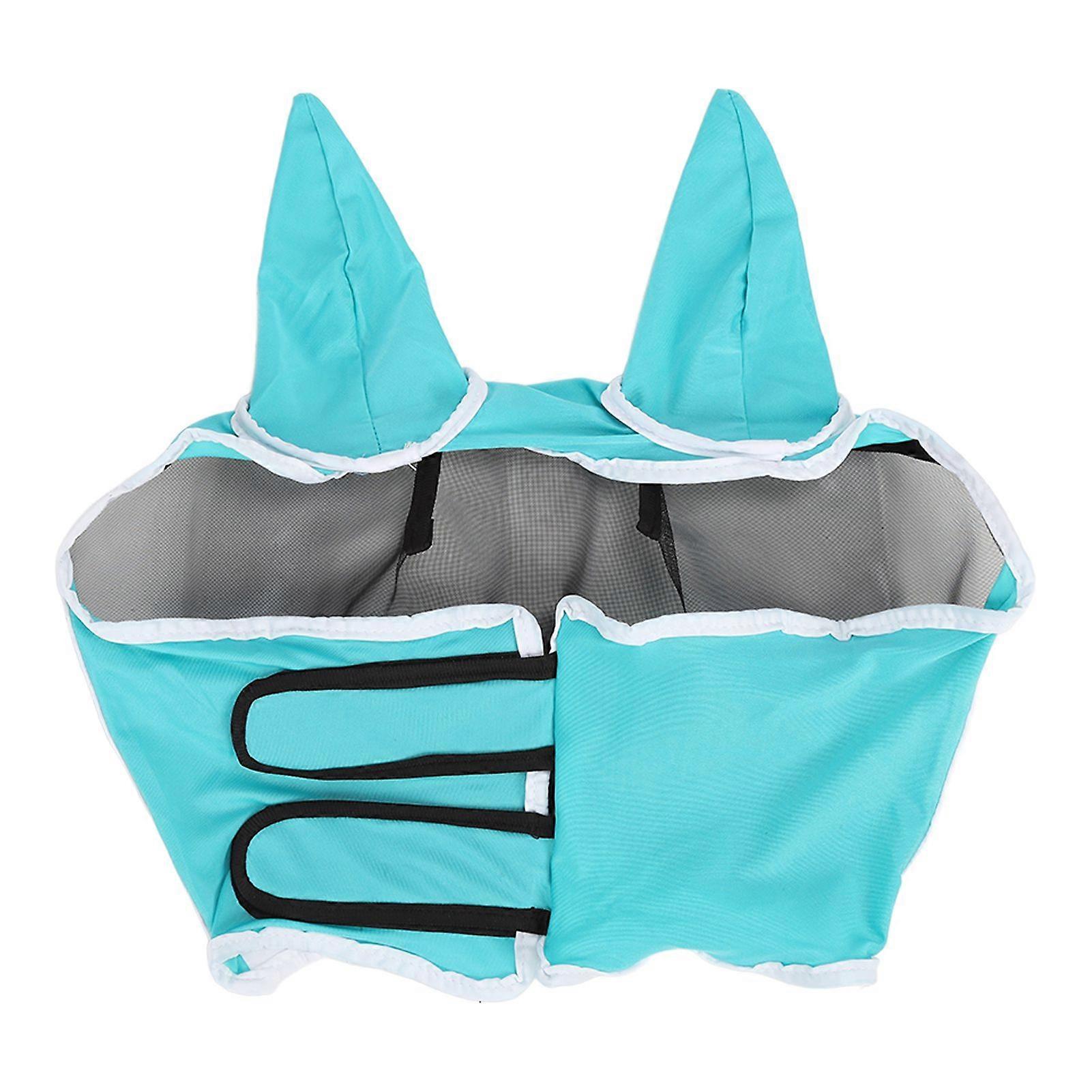 Horse Face Cover Detachable UV Protection Breathable Polyester Horse Fly Mask with Hook and Loop for Face and Ears Blue L