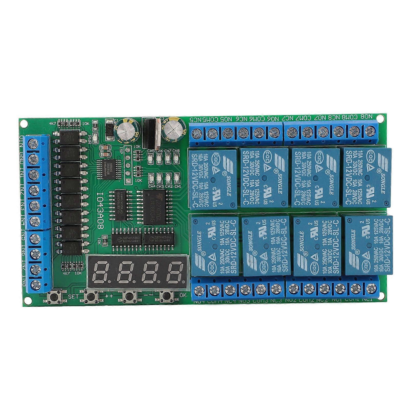 Timer Delay Relay Module IO43A08 8 Channel Multifunction Loop Interlock Self Locking Momentary Bistable Timer Relay Board DC 12V