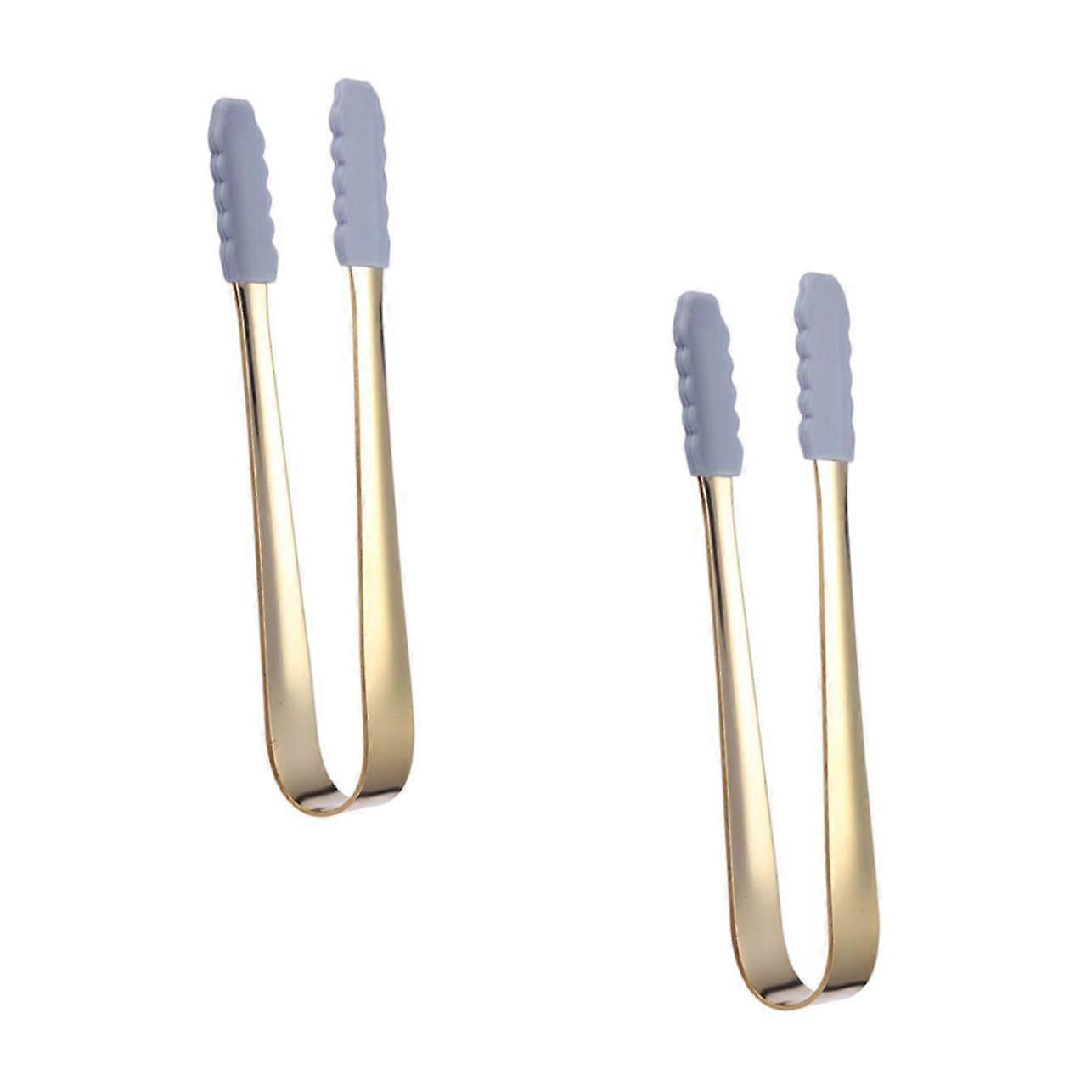 Stainless Steel Ice Cube Clips With Silicone Tips 2Piece MultiFunctional Food Tongs For Cocktail, Coffee, Sugar Cubes