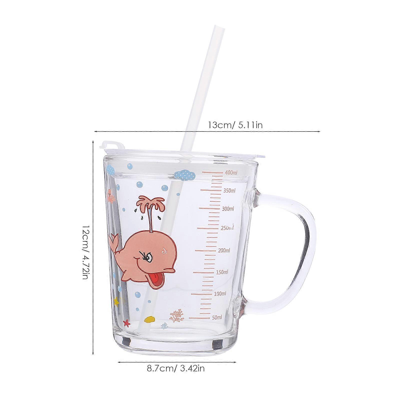 Kids Milk Cup Handle Design Daily Use Transparent Cartoon Print Leakage-Proof 1Set