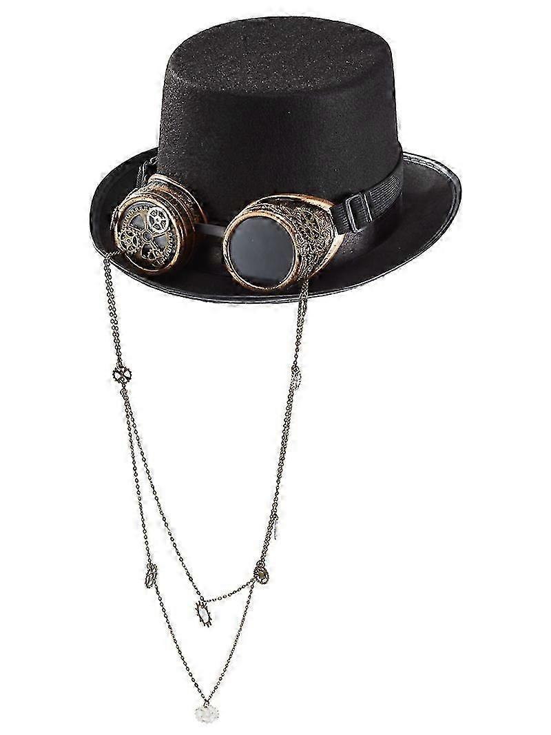 Men Women Black Steampunk Hats Unisex Goggles Gear Decors Punk Fedoras Halloween Party Top Hat