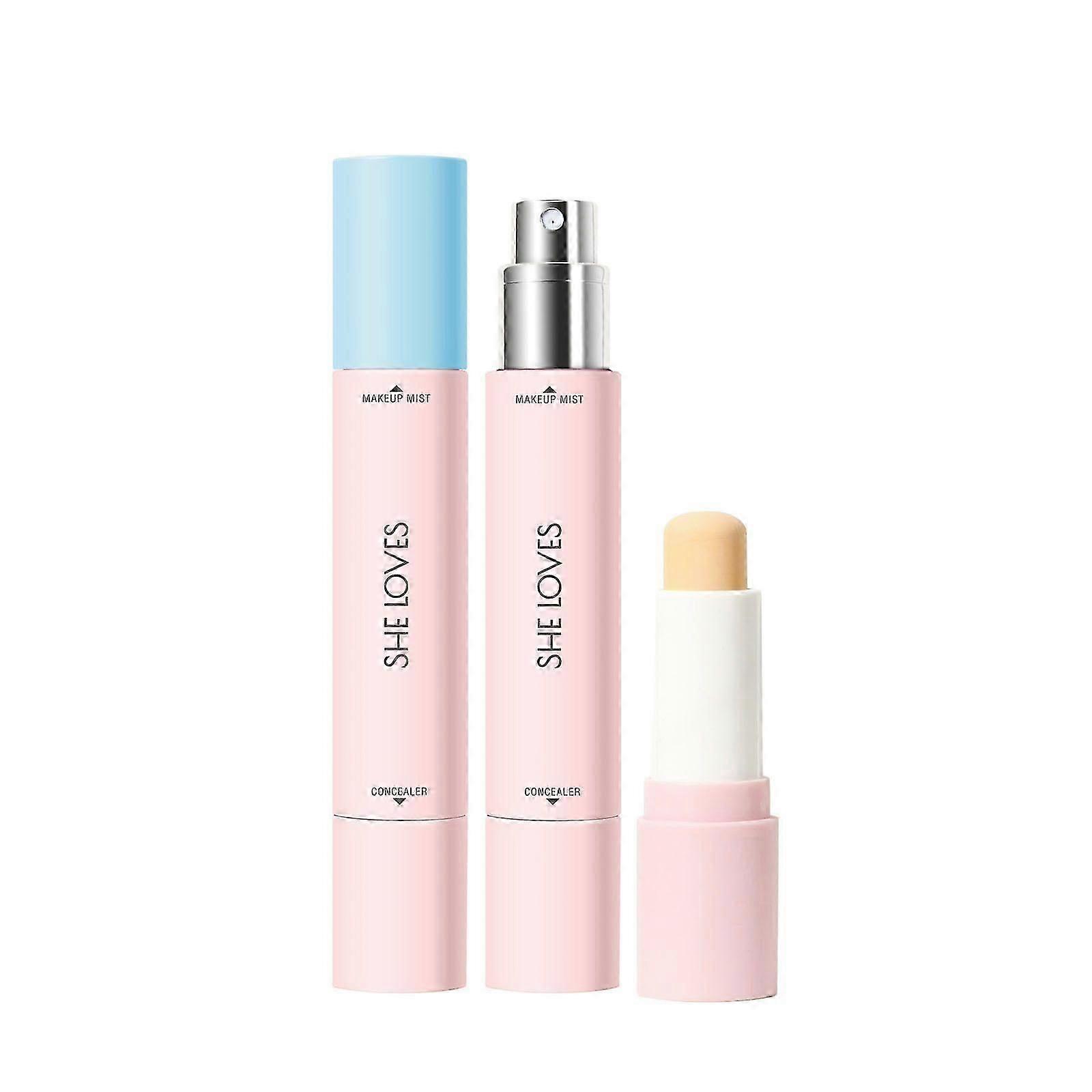 Concealer Stick for Face and Setting Spray, Smudge Proof Makeup Pencil with Finishing Mist, Cosmetics for Daily Use, Vacation, Sports, Dating