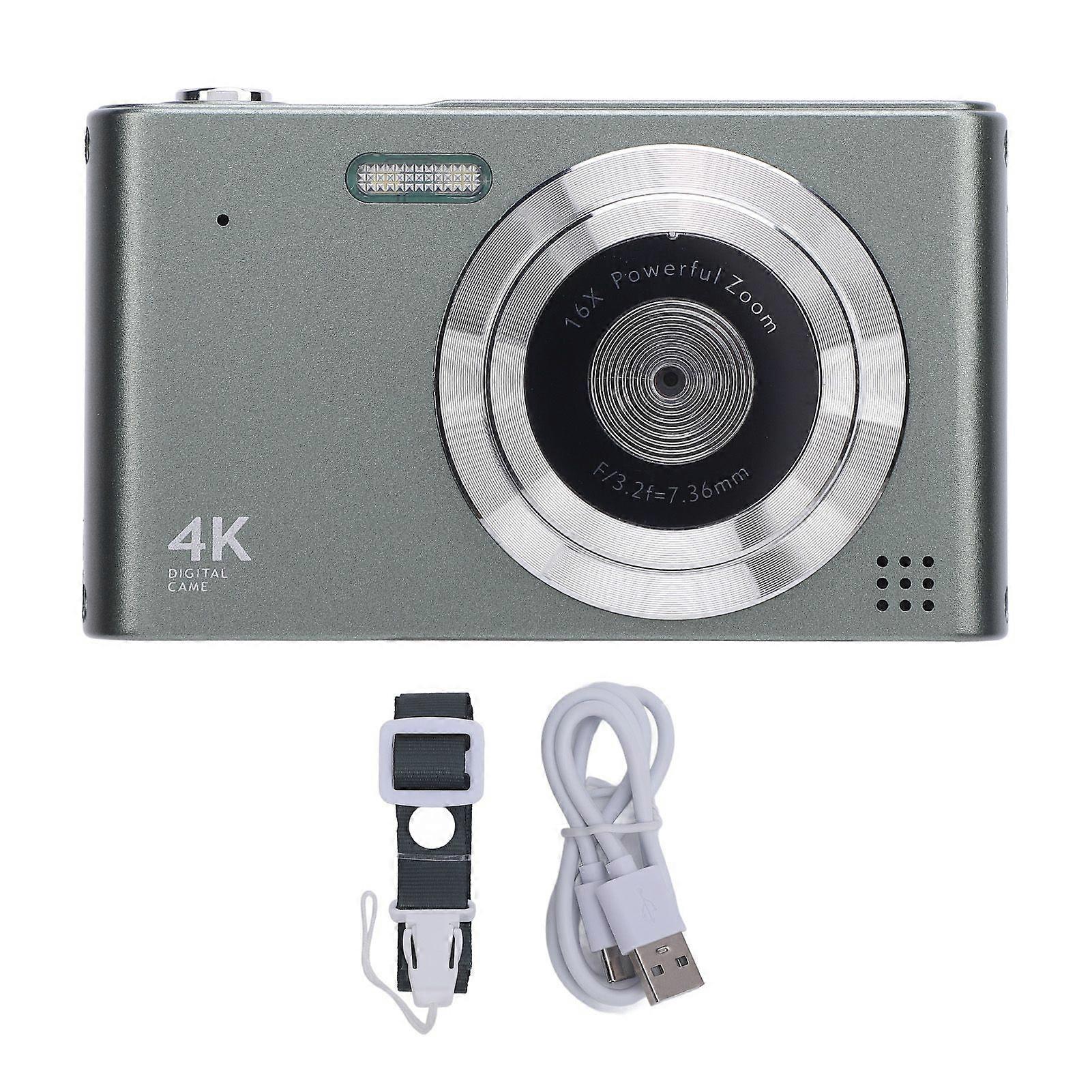 Digital Camera 16x Zoom 4K 48MP 2.4 Inch IPS Screen Anti Shake Video Recording Compact Digital Camera for Travel with Flash Green