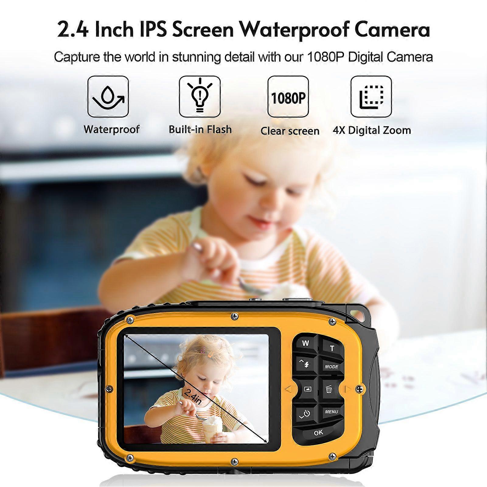 1080P Waterproof Digital Camera 48MP Digital Video Camera 2.4 Inch IPS Screen IP68 5M Body Waterproof Depth Auto Focus 4X Digital Zoom Built-in Batter
