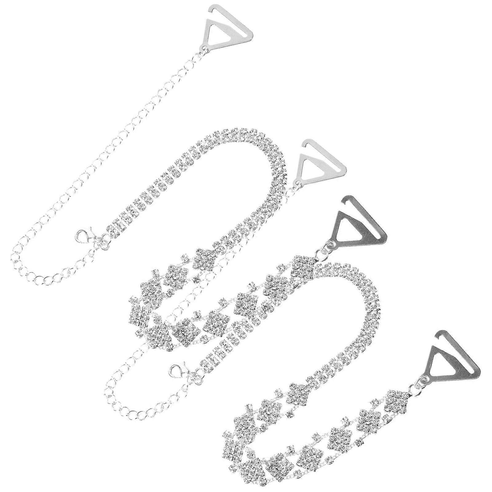 Rhinestone Bra Straps Decorative Removable Bra Straps 8Pcs Silver