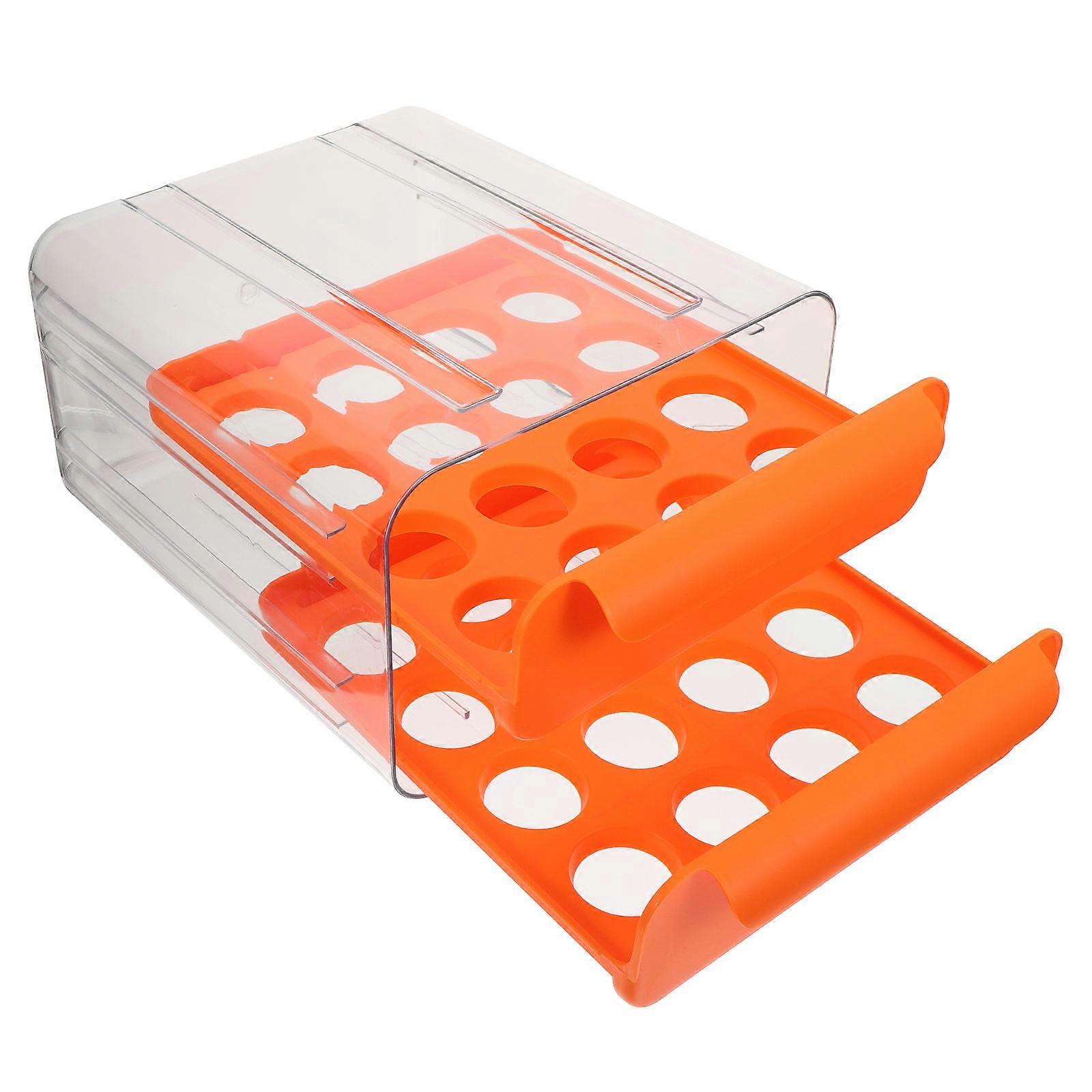 Egg Holder Refrigerator Drawer Type Egg Storage Box for Picnic Orange Plastic Space Saving 1Set