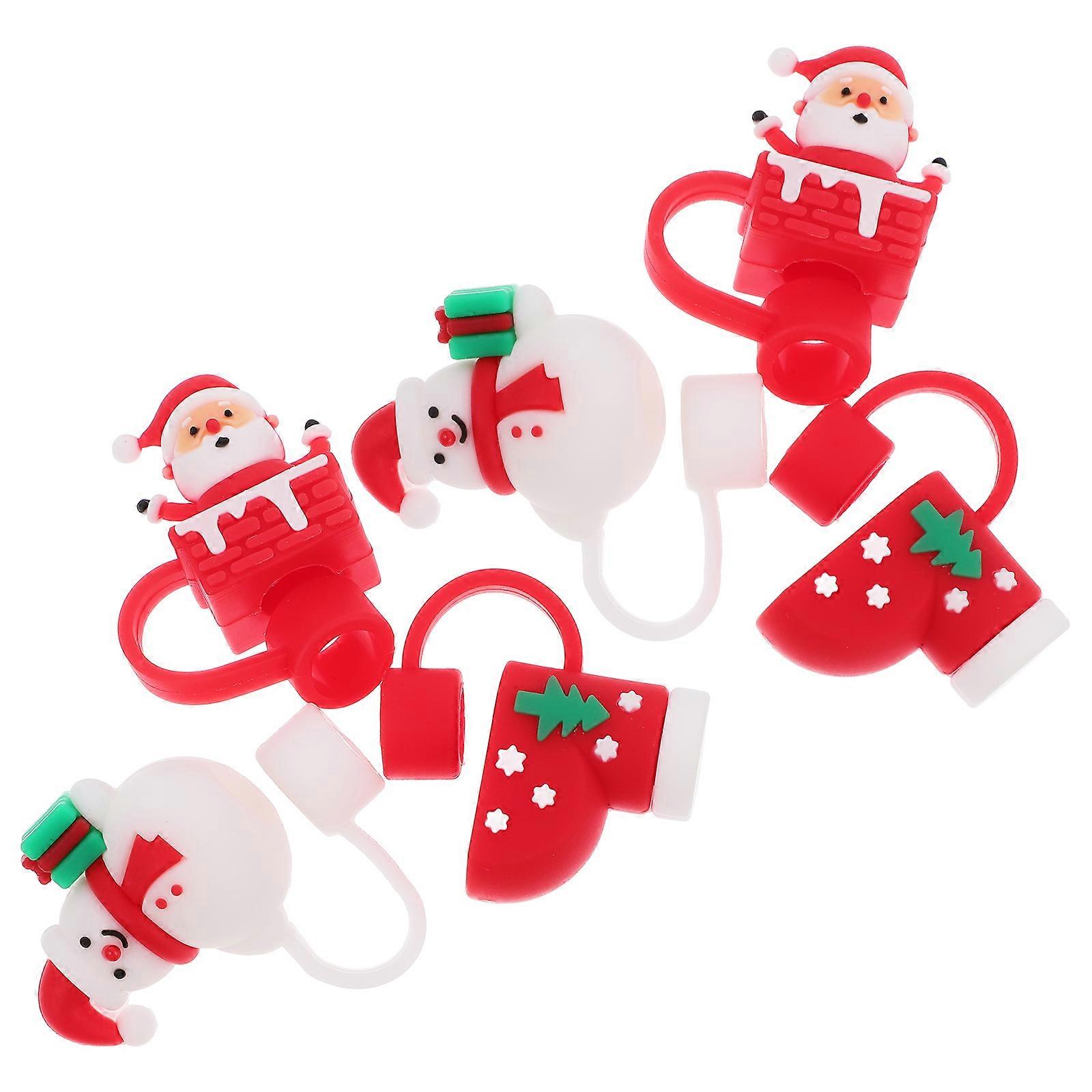 Decorative Christmas Straw Covers Reusable Snowman Boot Design For Party Favors 6Pcs