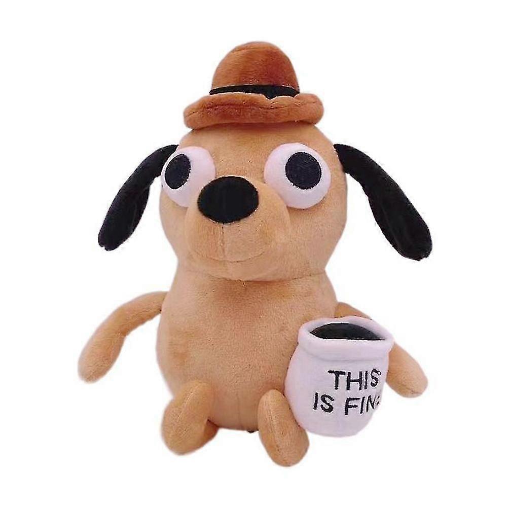 This Is Fine Meme Dog Plush Toy in Coffee Cup, 25cm Stuffed Doll