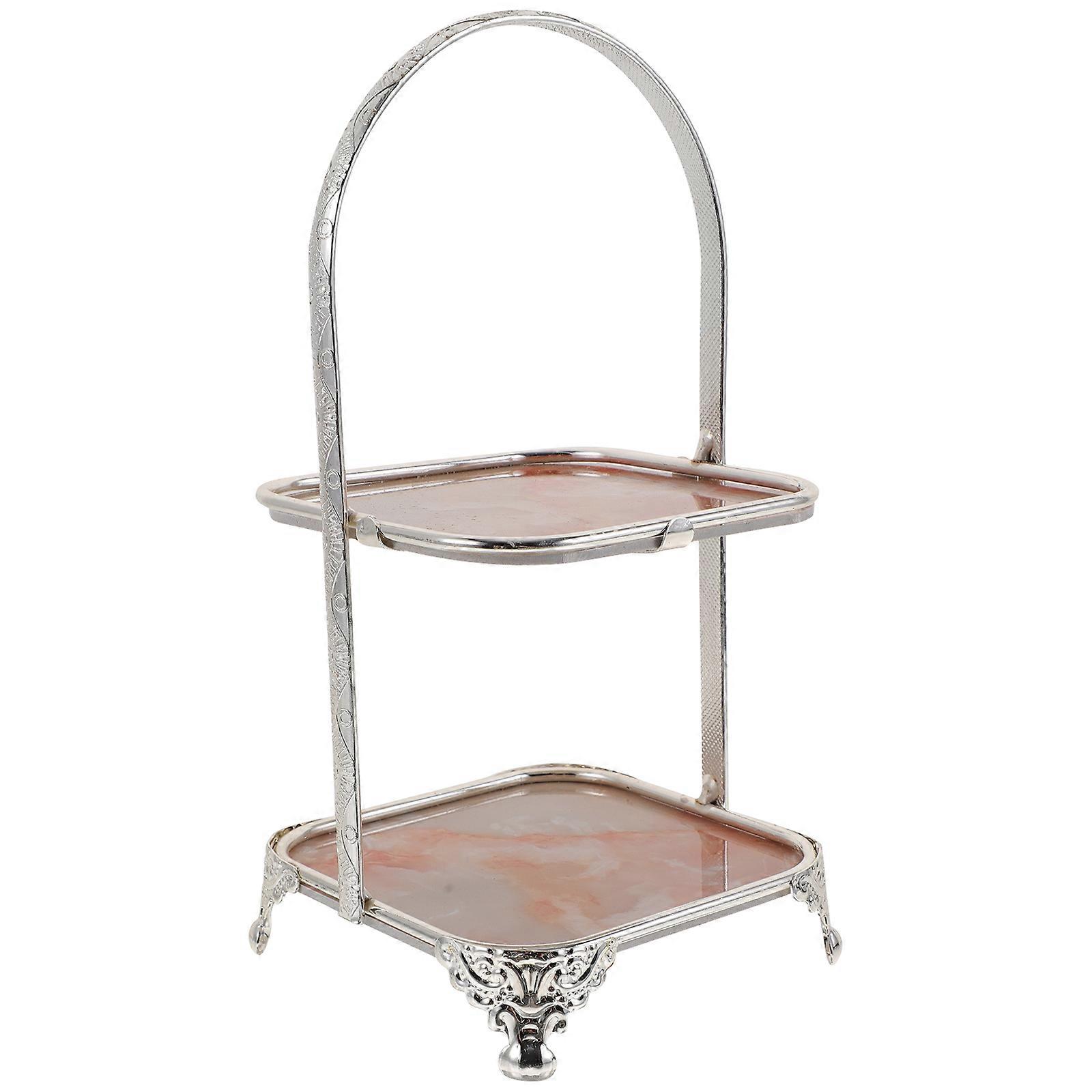 Tiered Dessert Display Stand Silver Square Shape Fruit Display Home Use 1Pcs