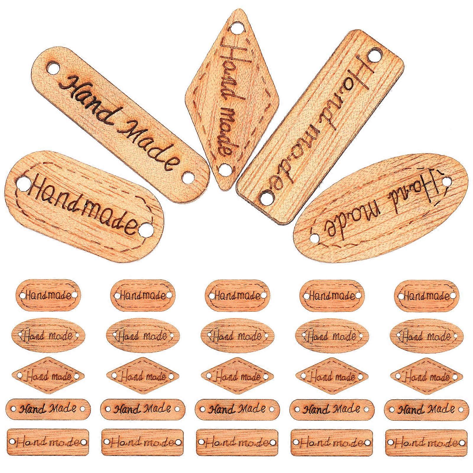 Handmade Wooden Button Connector for Crafts 600Pcs Khaki Wood Tags