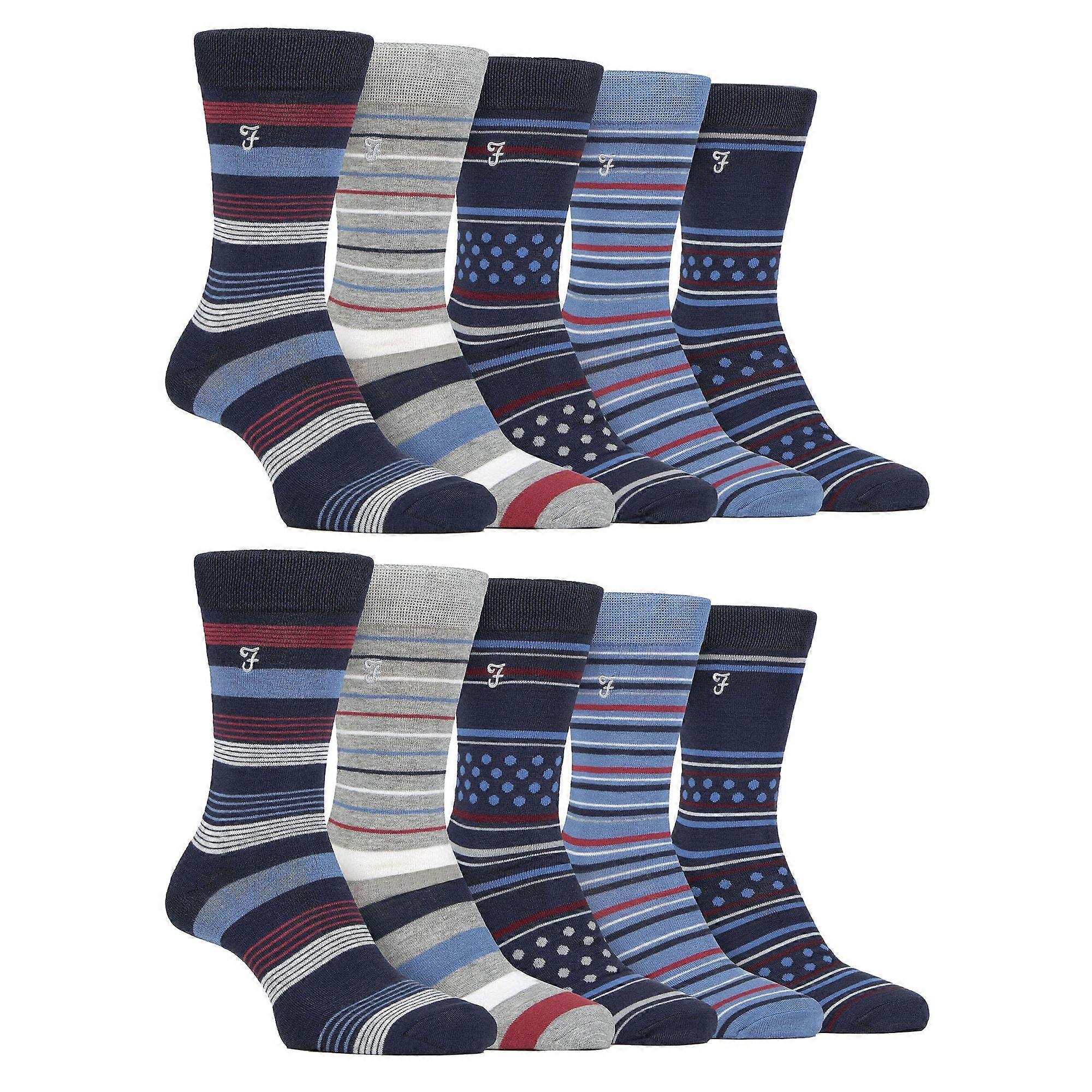 Farah - 10 Pair Mens Multi-Pack Bright Bamboo Socks