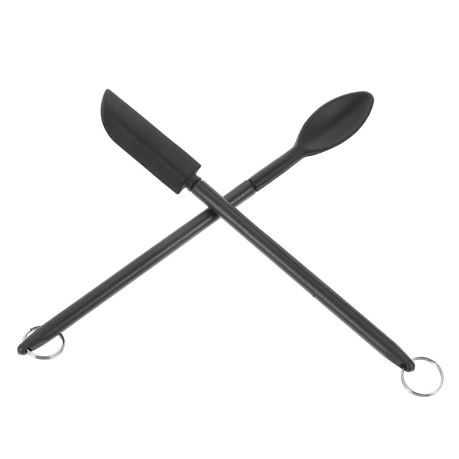 Cosmetic Spatula Mini Silicone Spoon for Baking Use 2Sets Black