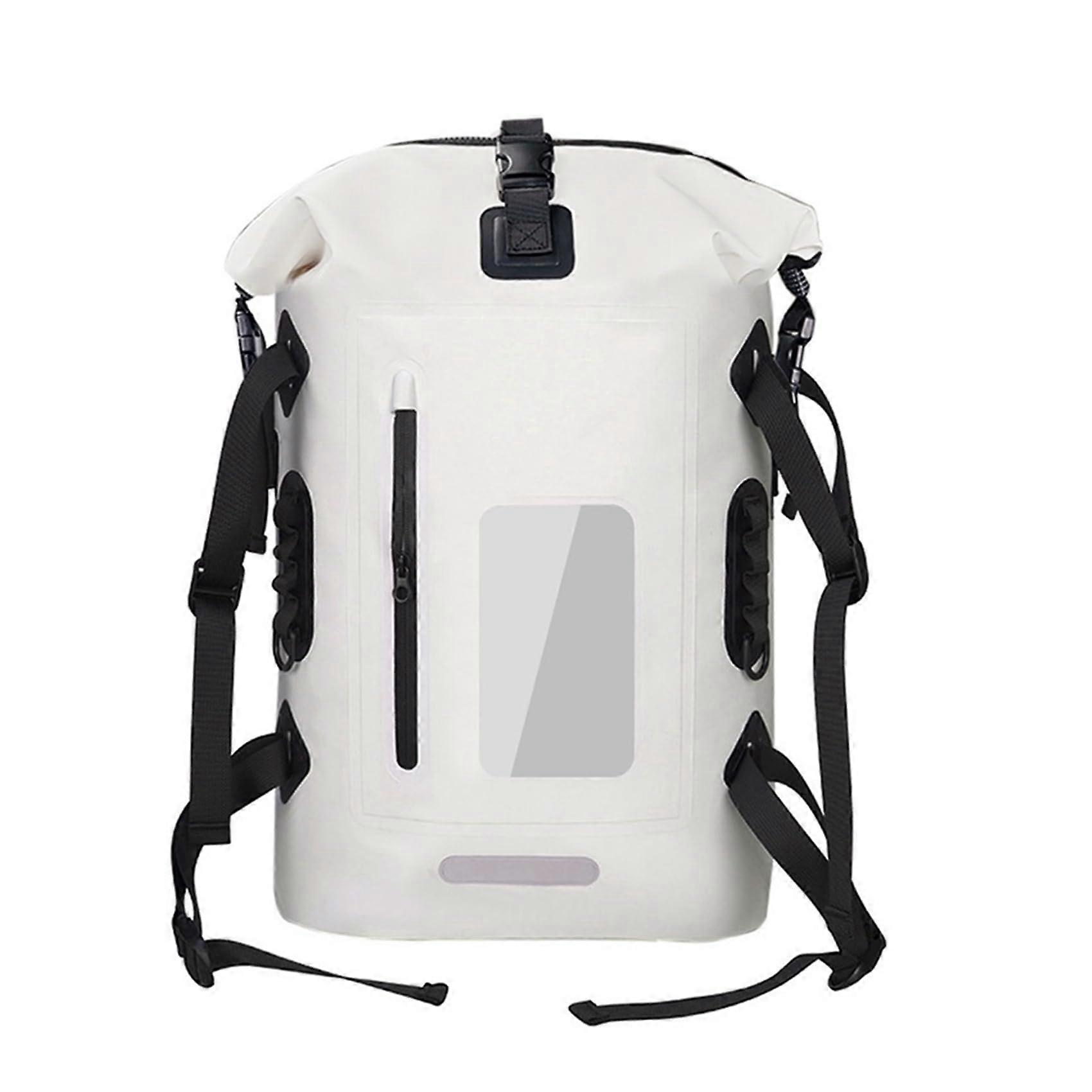30L Waterproof Dry Bag Backpack For Fishing Kayak And River Trekking White