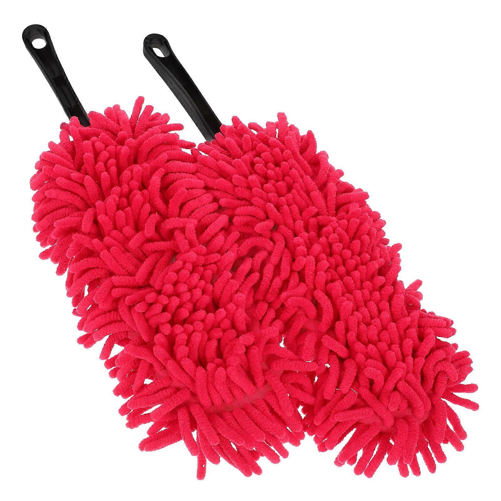 Red Car Duster Chenille Brush for Cleaning 4Pcs Washable Tool