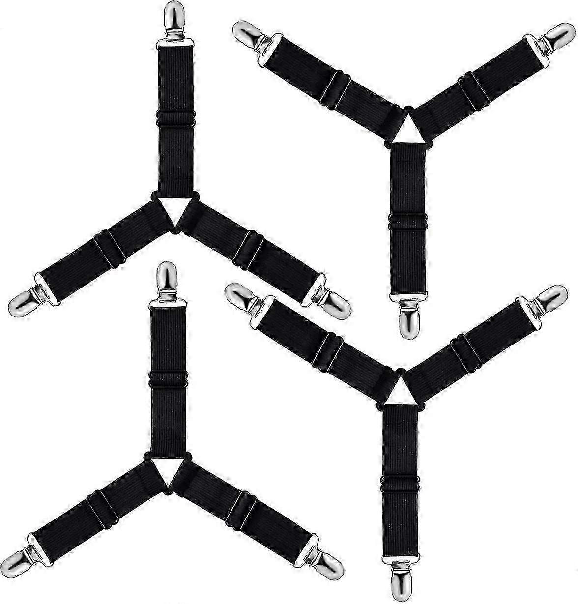 Triangle Tensioner Adjustable Fitted Sheet, Fixing Strap(Black, Set of 4)