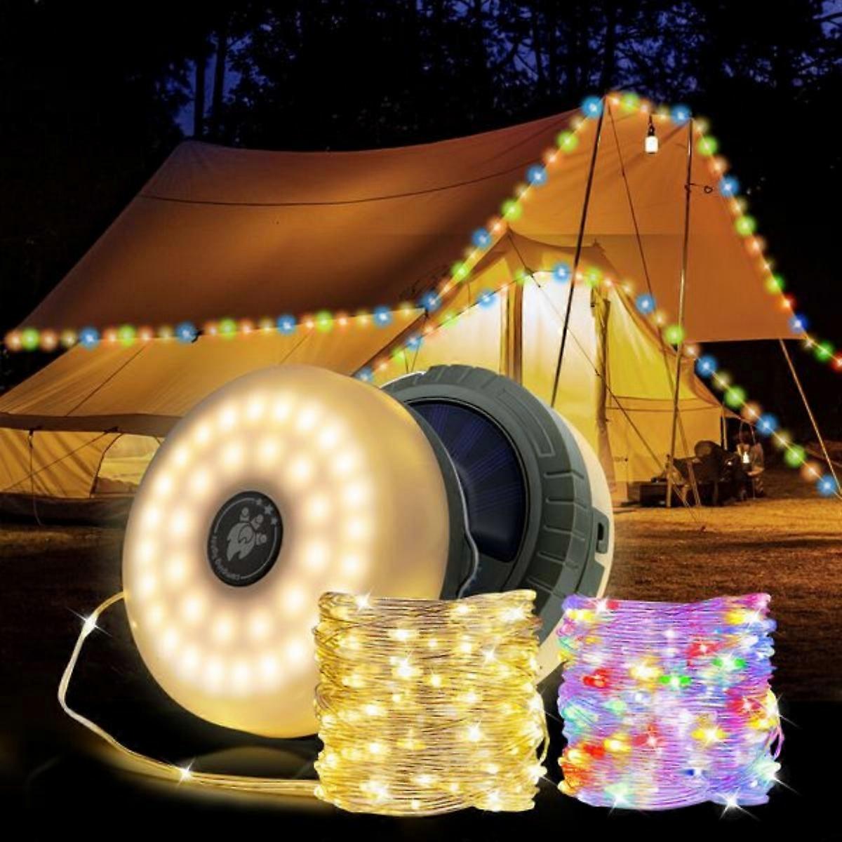 Grundig 4-in-1 Camping String Lights with Lantern, 10m Outdoor Lights, 8 Lighting Modes, IPX4 Waterproof, Type-C Fast Charging for Tent, Yard, Hiking