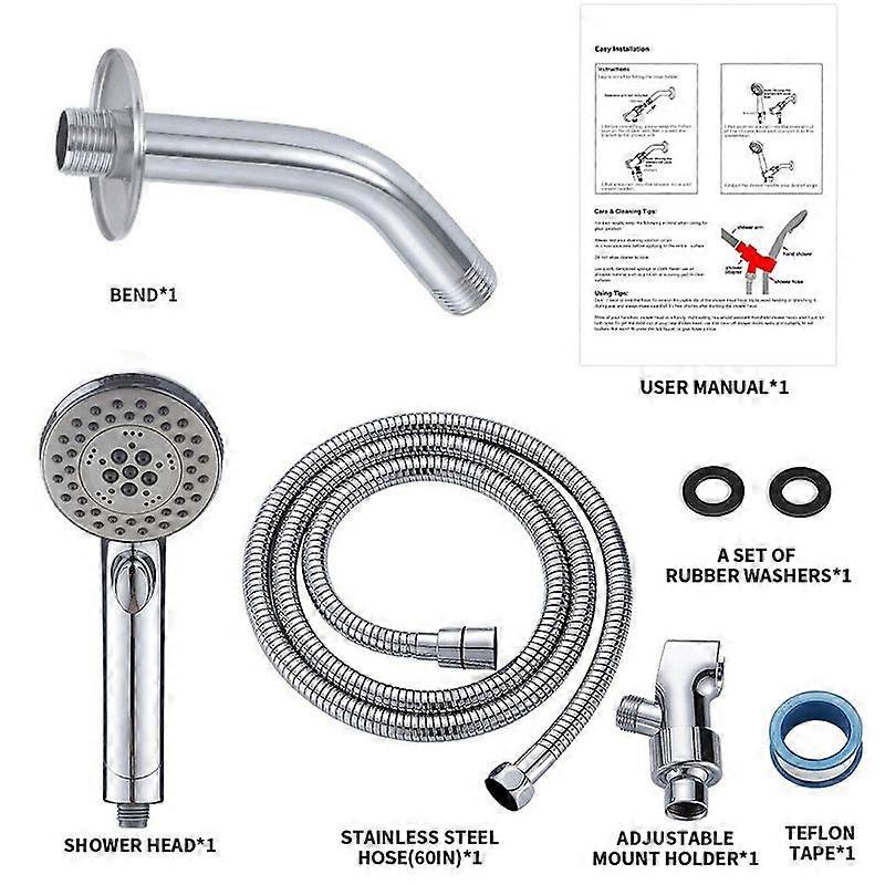 Handheld Shower Set with Rain Shower Button, One-Button Water Stop, Pressurized Shower Head for Bathroom, Five-Function Shower Head